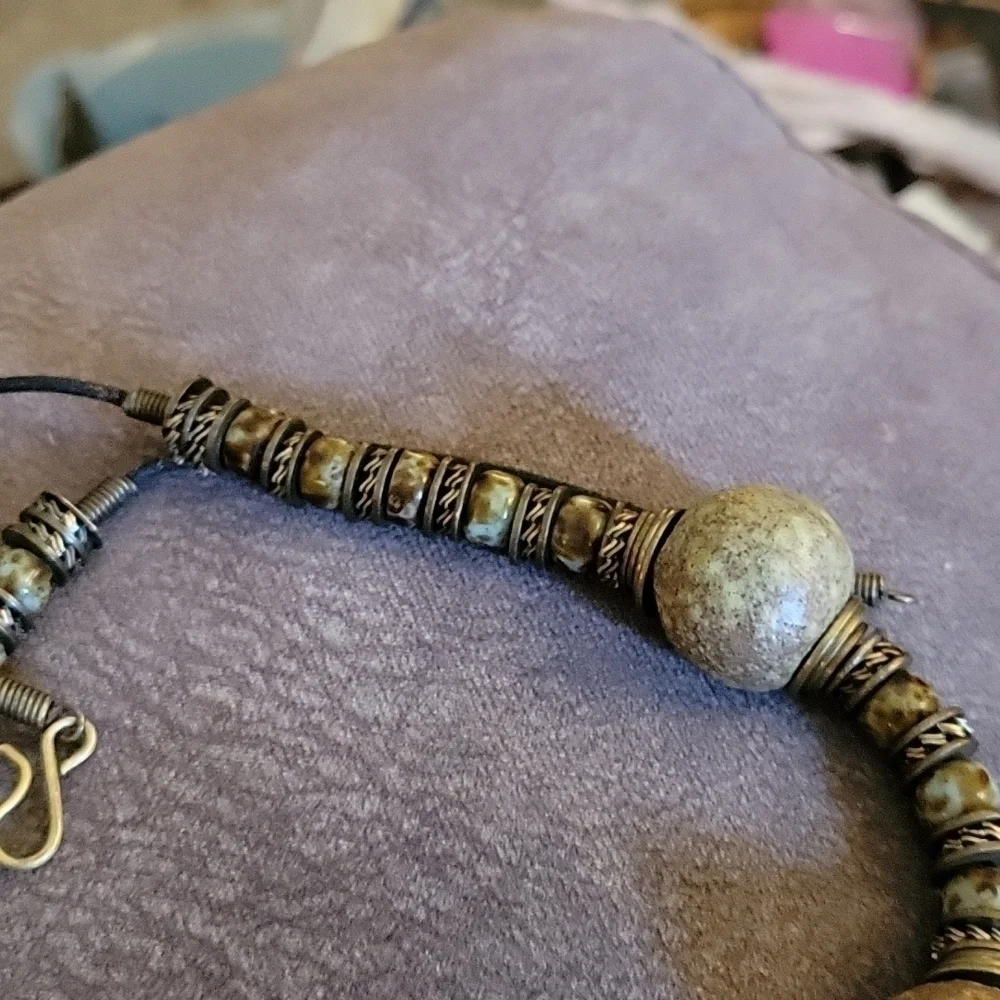 VTG Primitive Nomad Warrior Wasteland Stone Ceramic Beaded Grunge Necklace